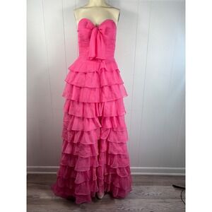 Kiss Prom Pink Ruffled Strapless Corset Back Gown Formal Pageant Dress